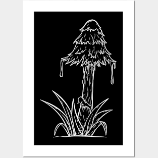 Inkcap mushroom b/w Posters and Art